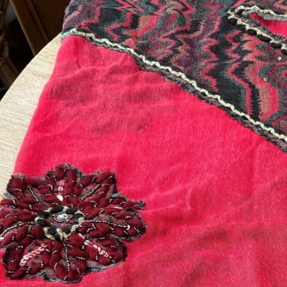 ANTHROPOLOGIE Feathers by Tolani Embellished Wool Bright Pink Scarf Shawl - Picture 13 of 14